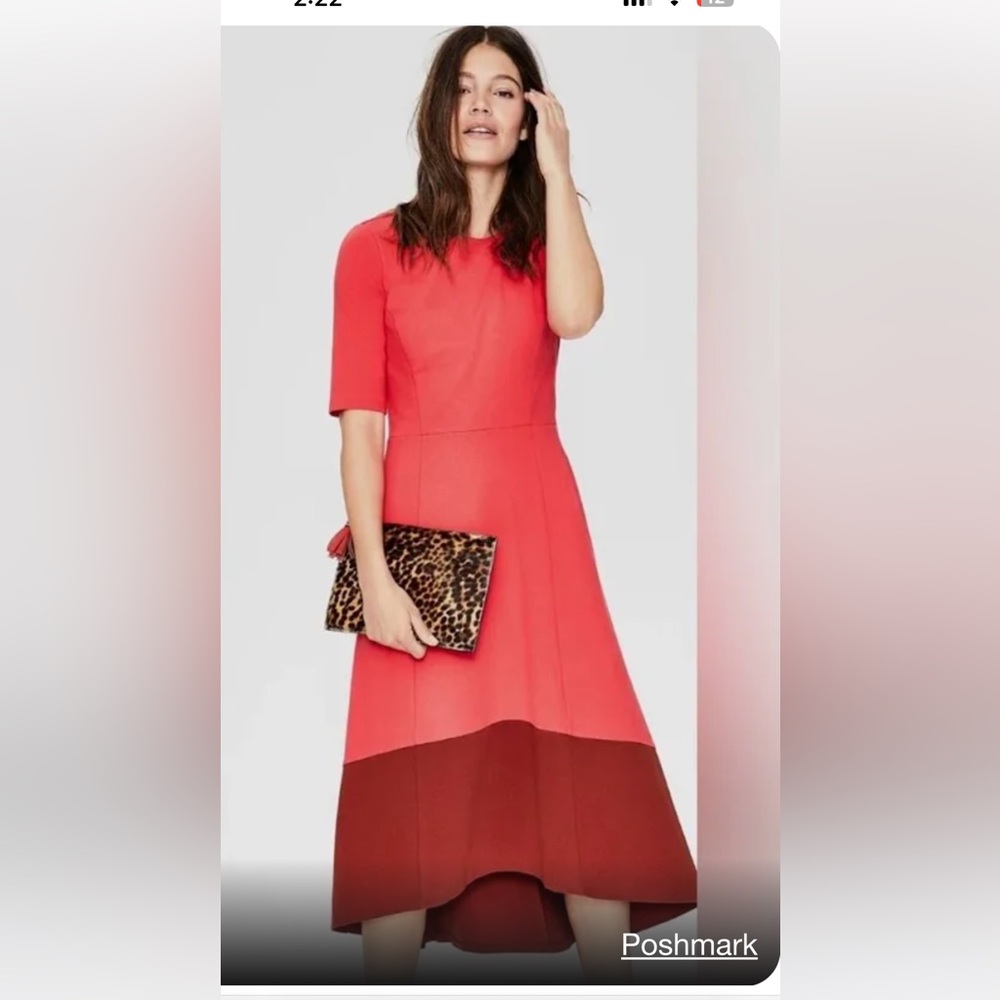 BODEN WREN PONTE MIDI COLORBLOCK DRESS IN POP PEONY AND CONKER US SIZE 4P